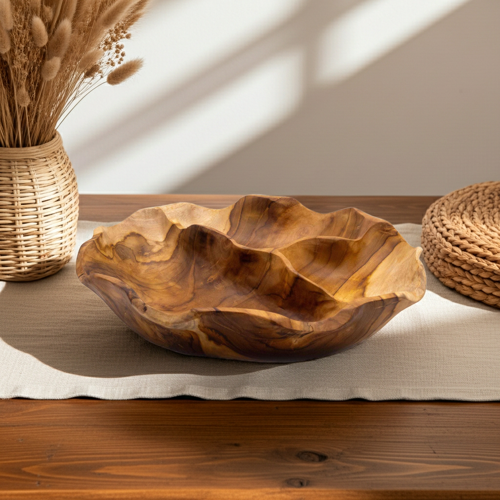 Handcrafted Teak Wood Serving Bowl – Three Sections Wander Balance