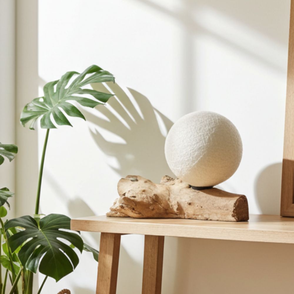 DriftGlow Driftwood Lamp – Cotton Luna Ivory Shade