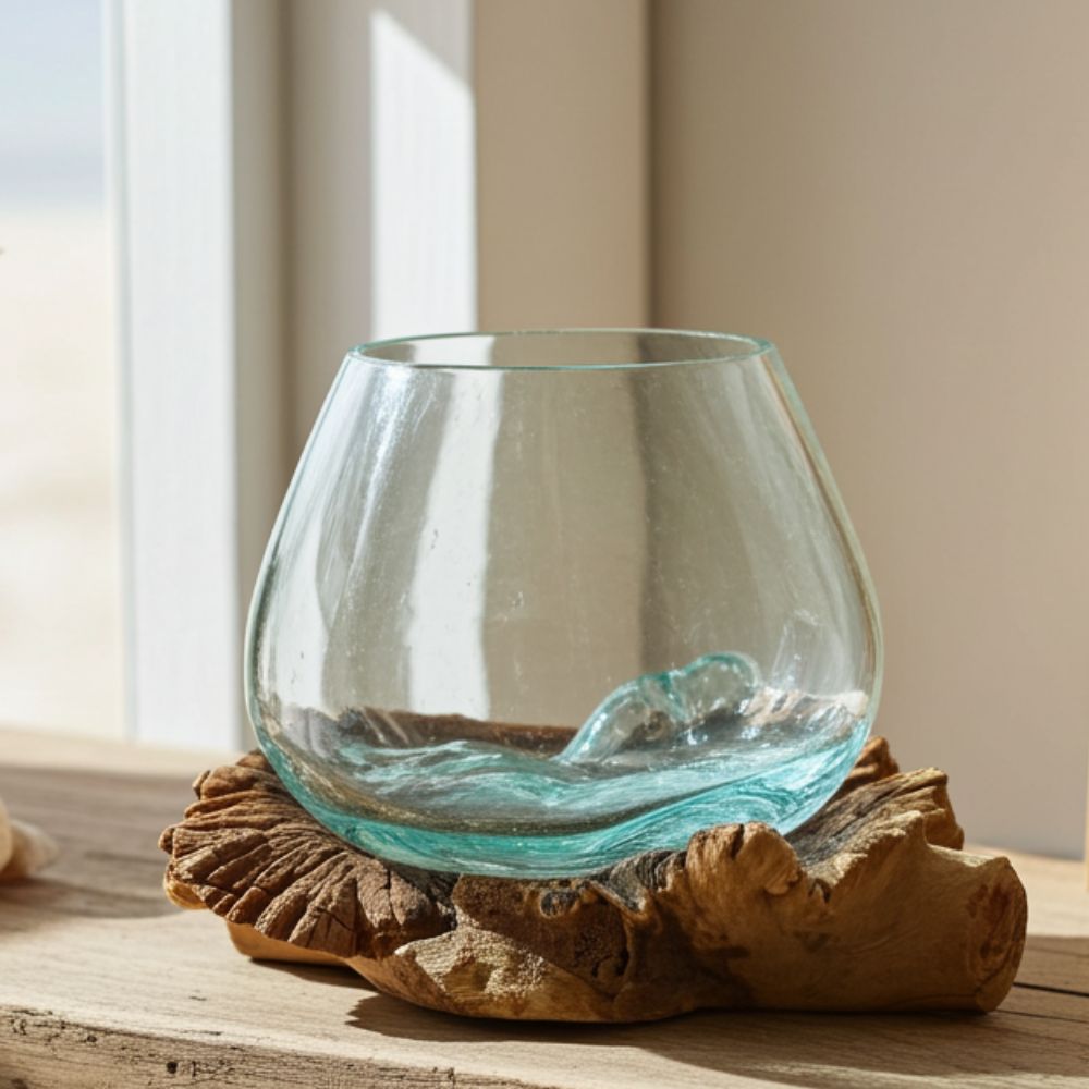 Molten glass bowl on wood – Small