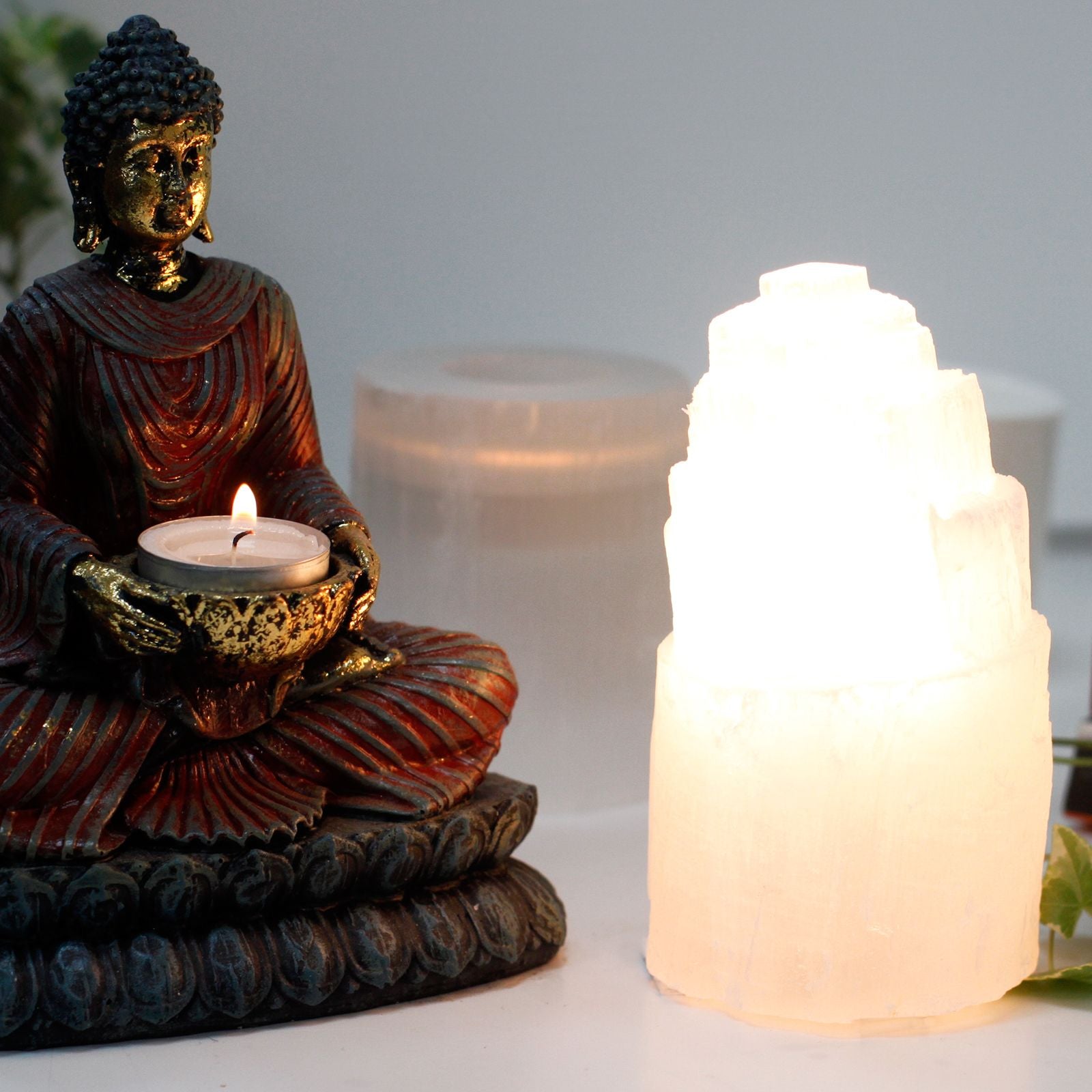 Natural Selenite Tower Lamp – 15 cm