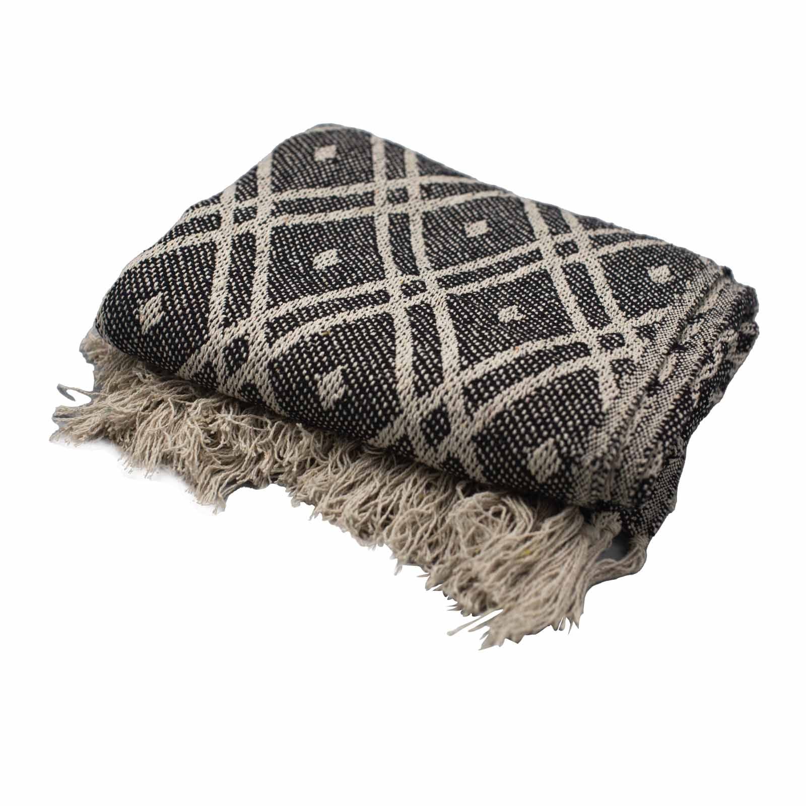 Black & Beige Cotton Throw – 125 × 150 cm