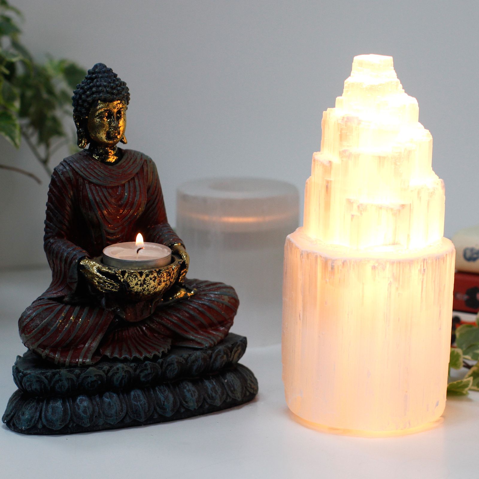 Natural Selenite Tower Lamp – 20 cm
