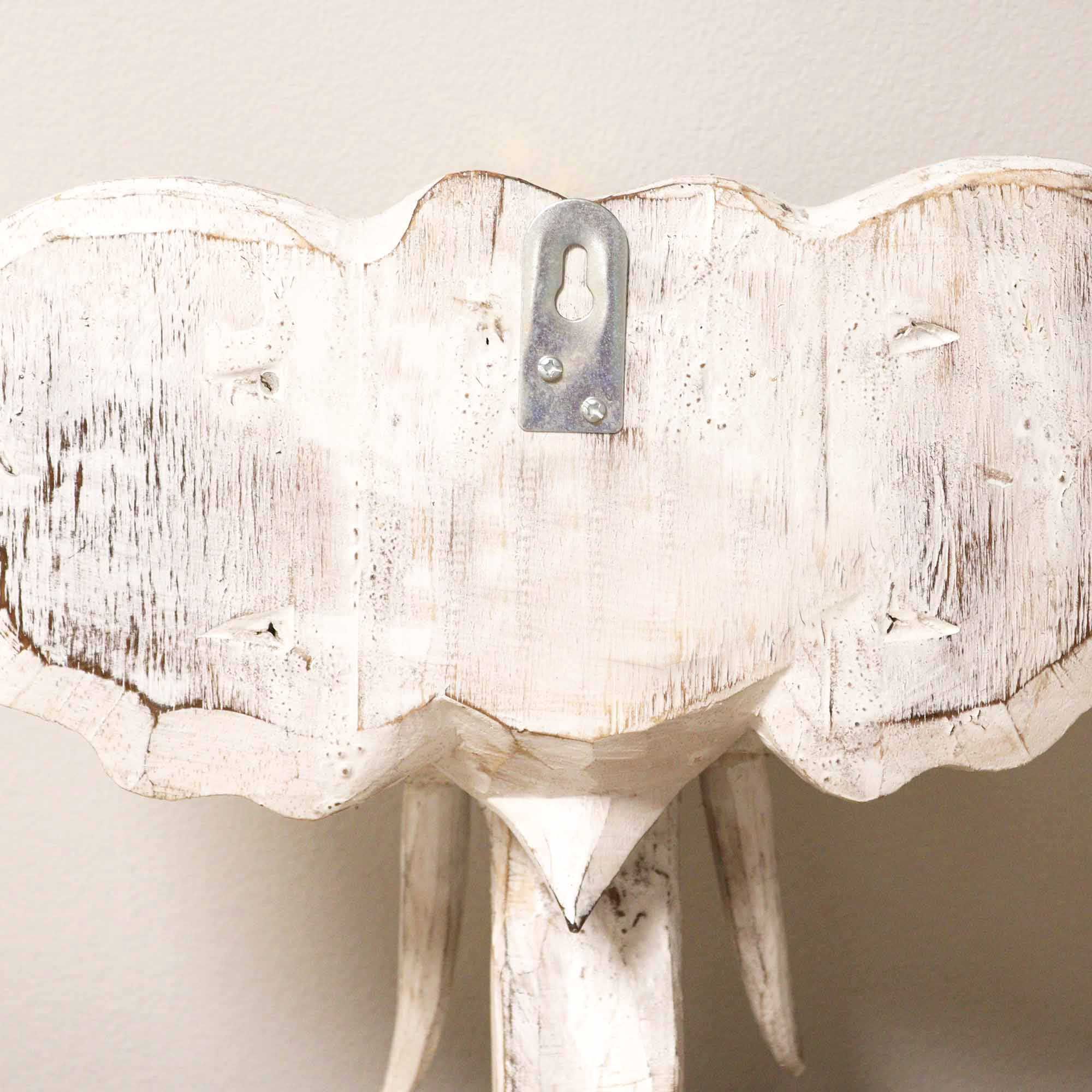 Large Hand-Carved Elephant Head – Gold & Whitewash