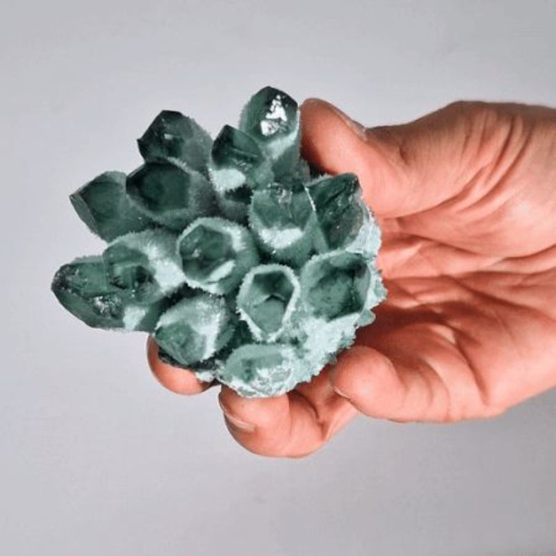 Decorative Green Ghost Quartz-Style Crystal Cluster – Approx. 8 cm