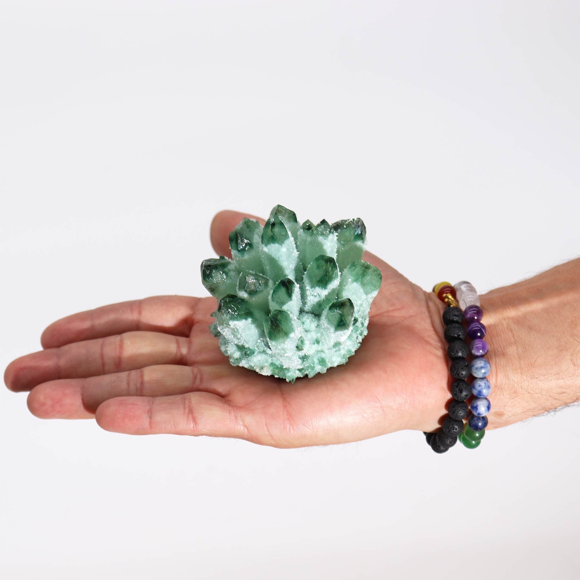 Decorative Green Ghost Quartz-Style Crystal Cluster – Approx. 8 cm