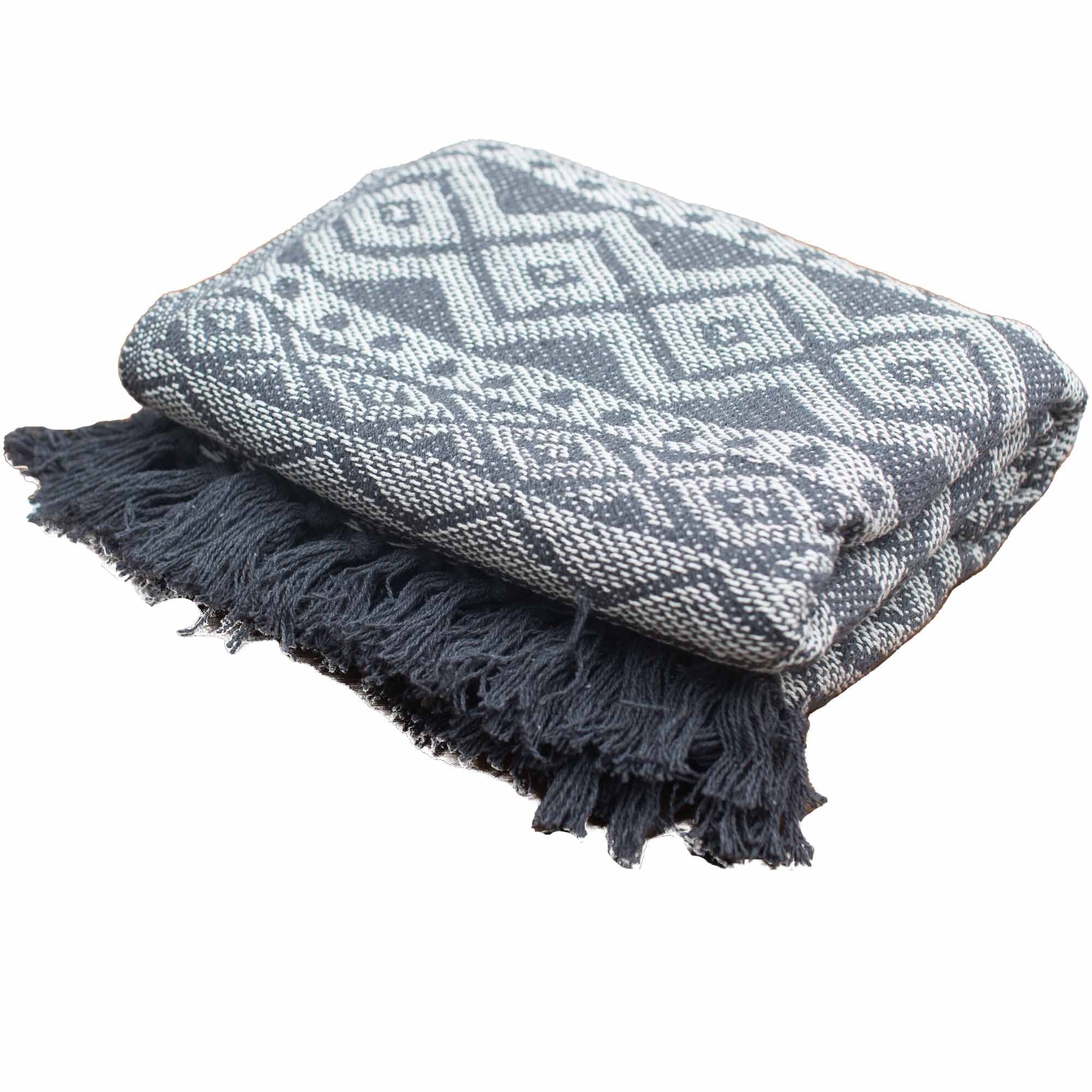 Grey Geometric Cotton Throw – 125 × 150 cm