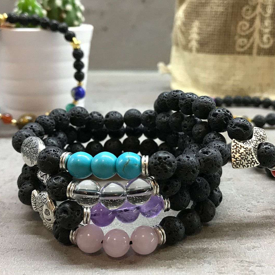 Lava Stone Bracelet – Buddha Rose Quartz