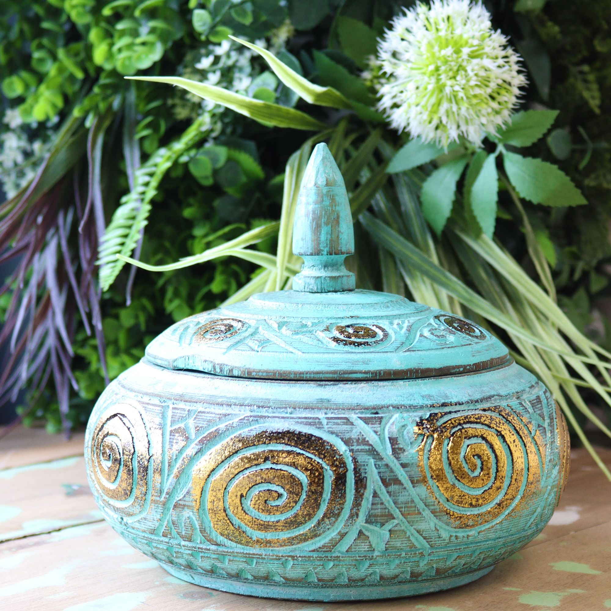 Turquoise Wooden Sweet Jar
