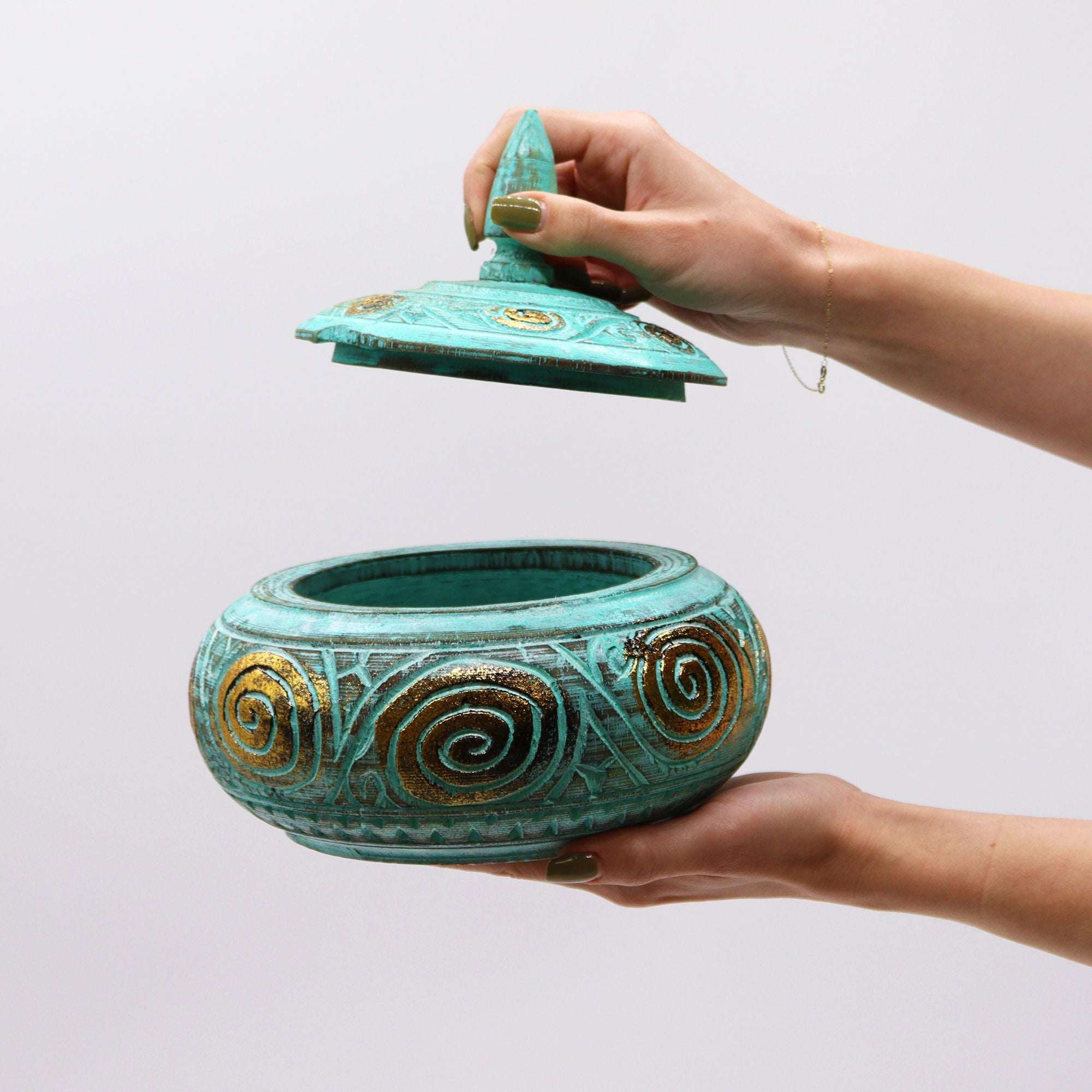 Turquoise Wooden Sweet Jar