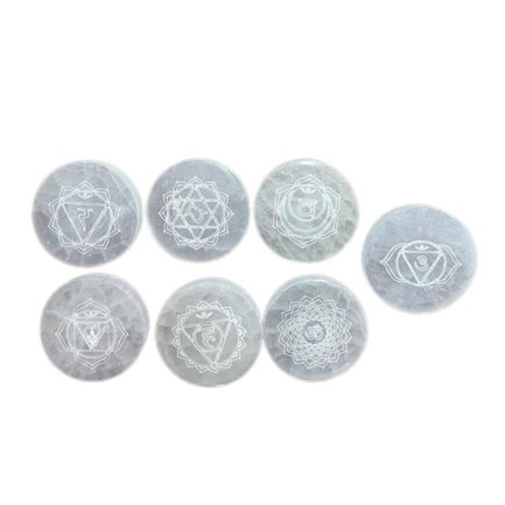 Seven Chakra Selenite Charging Plate Set