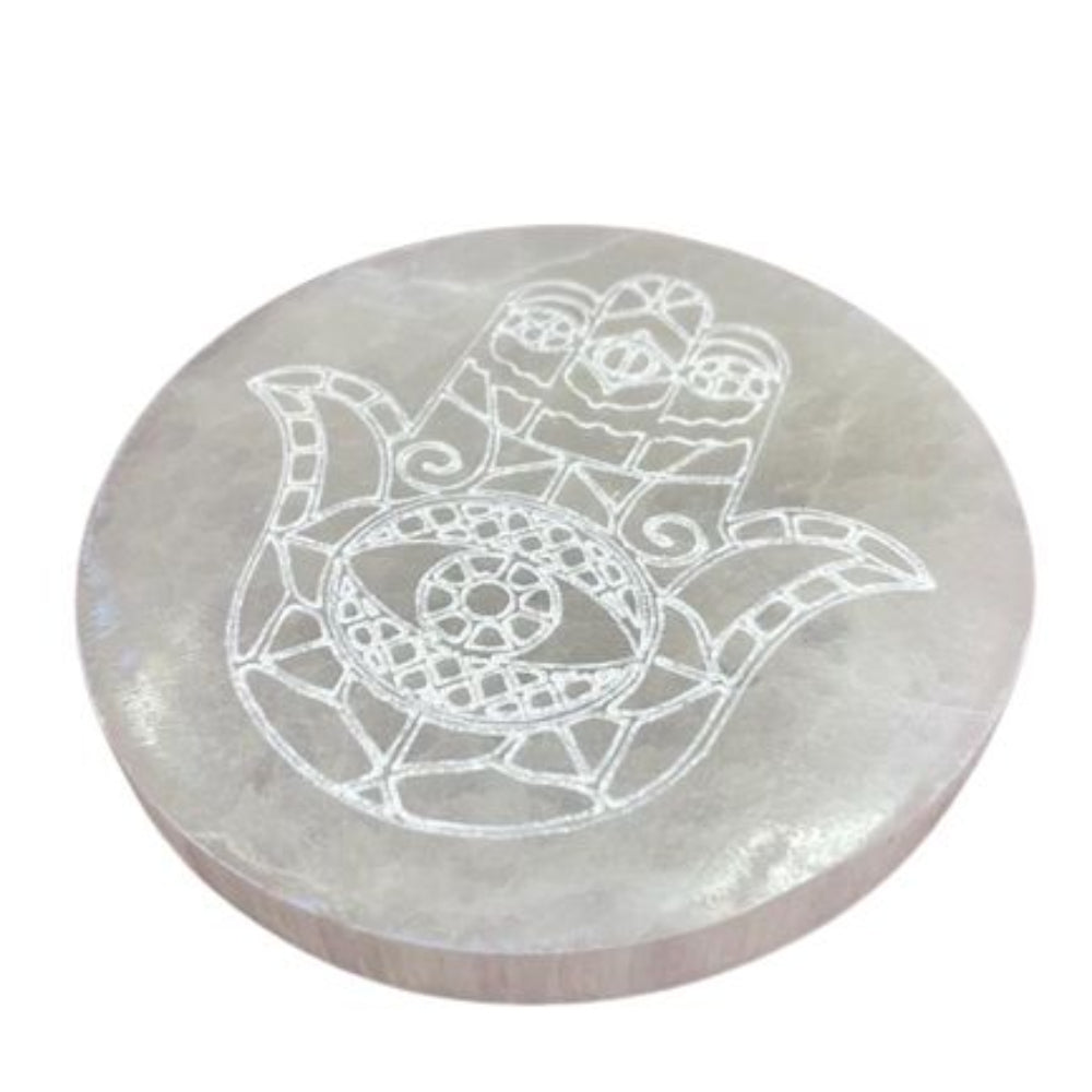 Hamsa Selenite Charging Plate – 10 cm