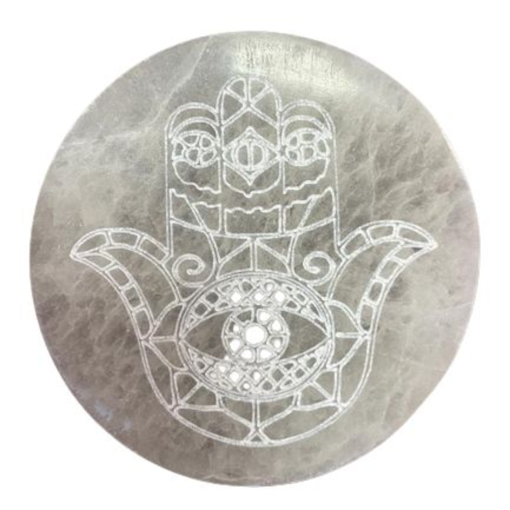 Hamsa Selenite Charging Plate – 10 cm