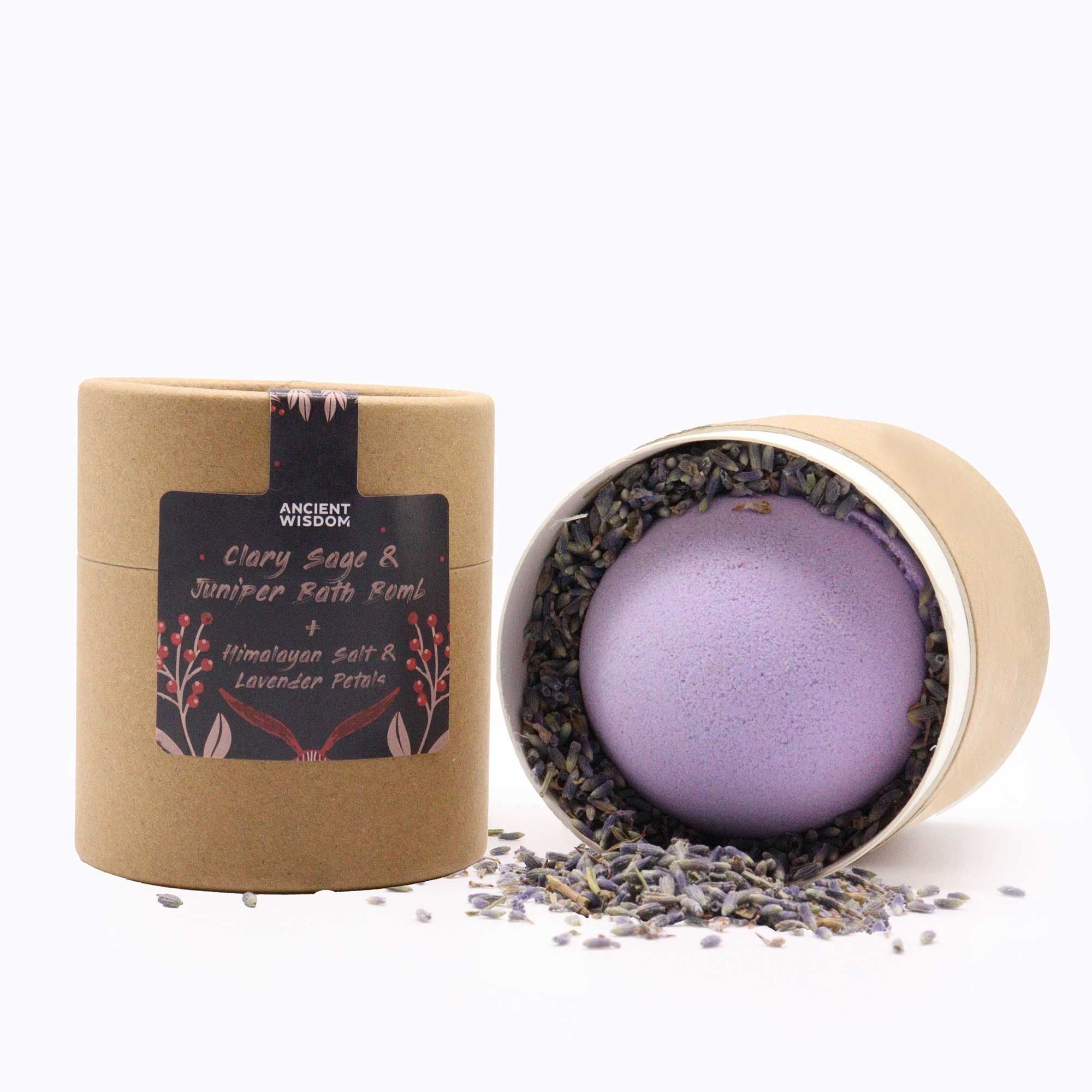 Heart Reset aromatherapy bath set with Clary Sage Juniper bath bomb and Himalayan salt