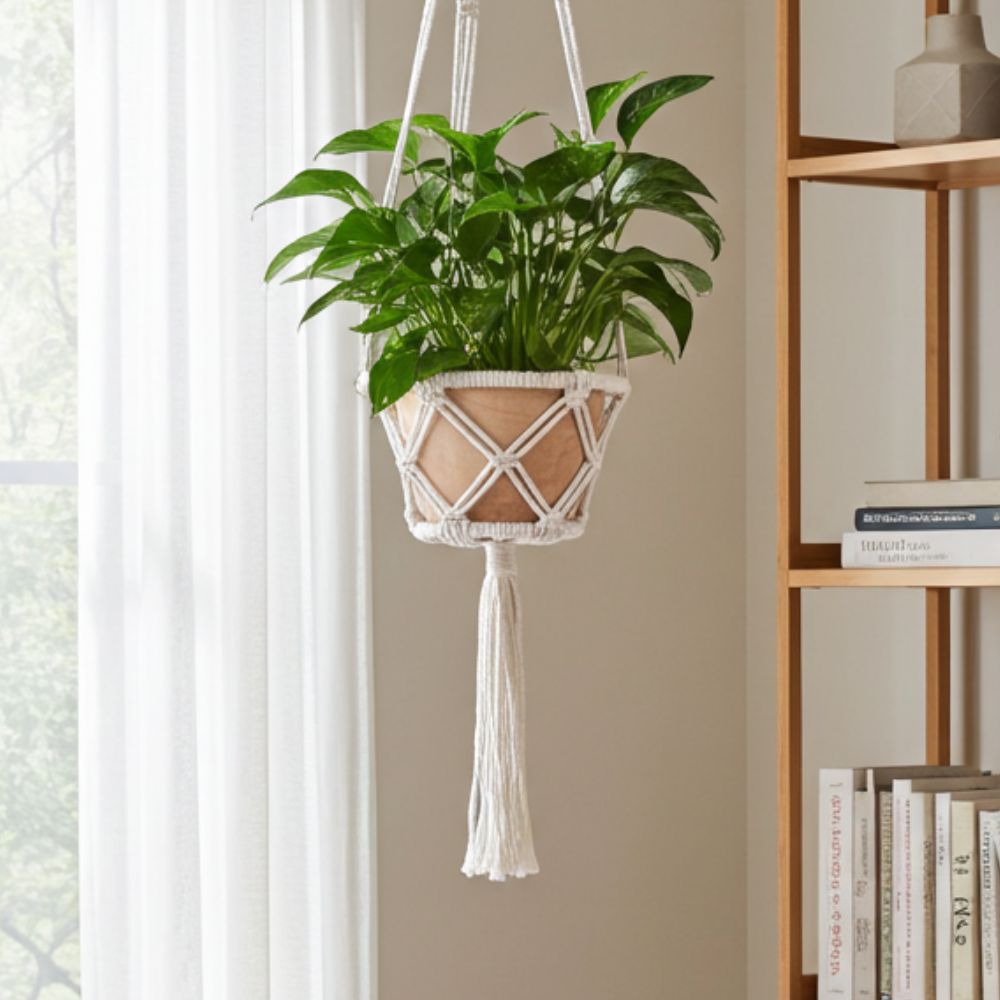 Macramé Hooped Plant Holder – Small | Natural (16 cm)