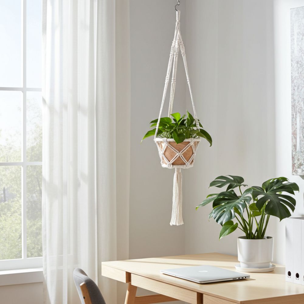 Macramé Hooped Plant Holder – Small | Natural (16 cm)