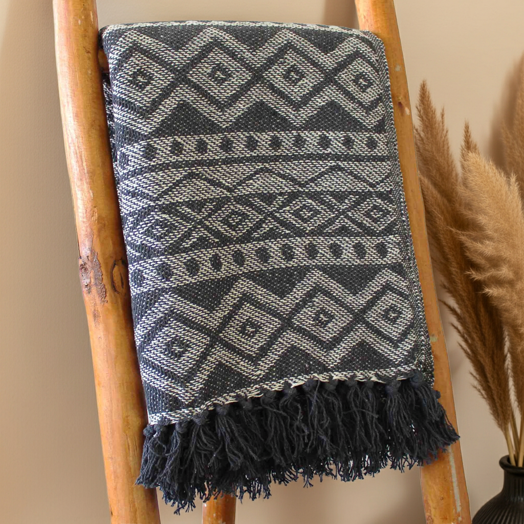 Grey Geometric Cotton Throw – 125 × 150 cm Wander Balance