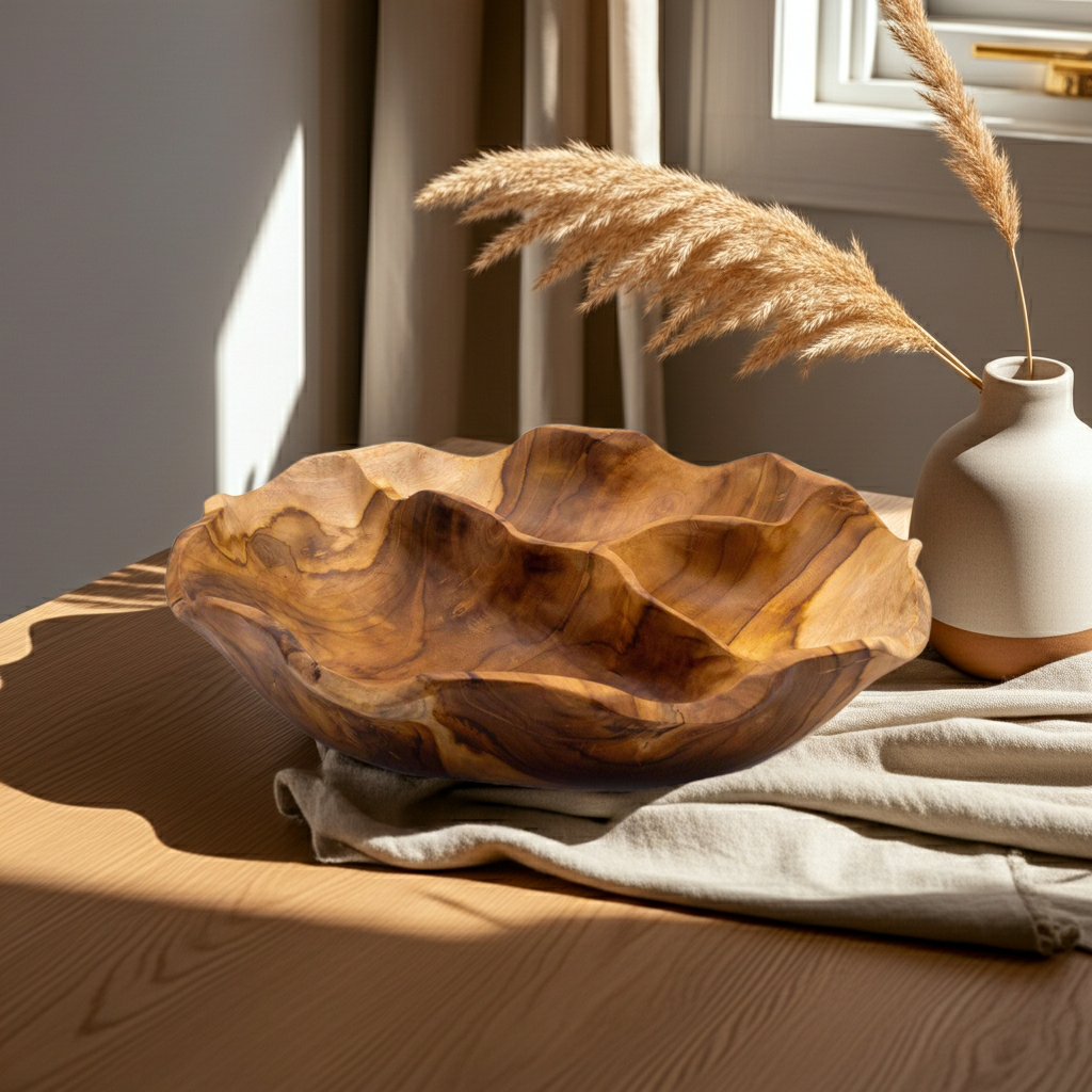 Handcrafted Teak Wood Serving Bowl – Three Sections Wander Balance