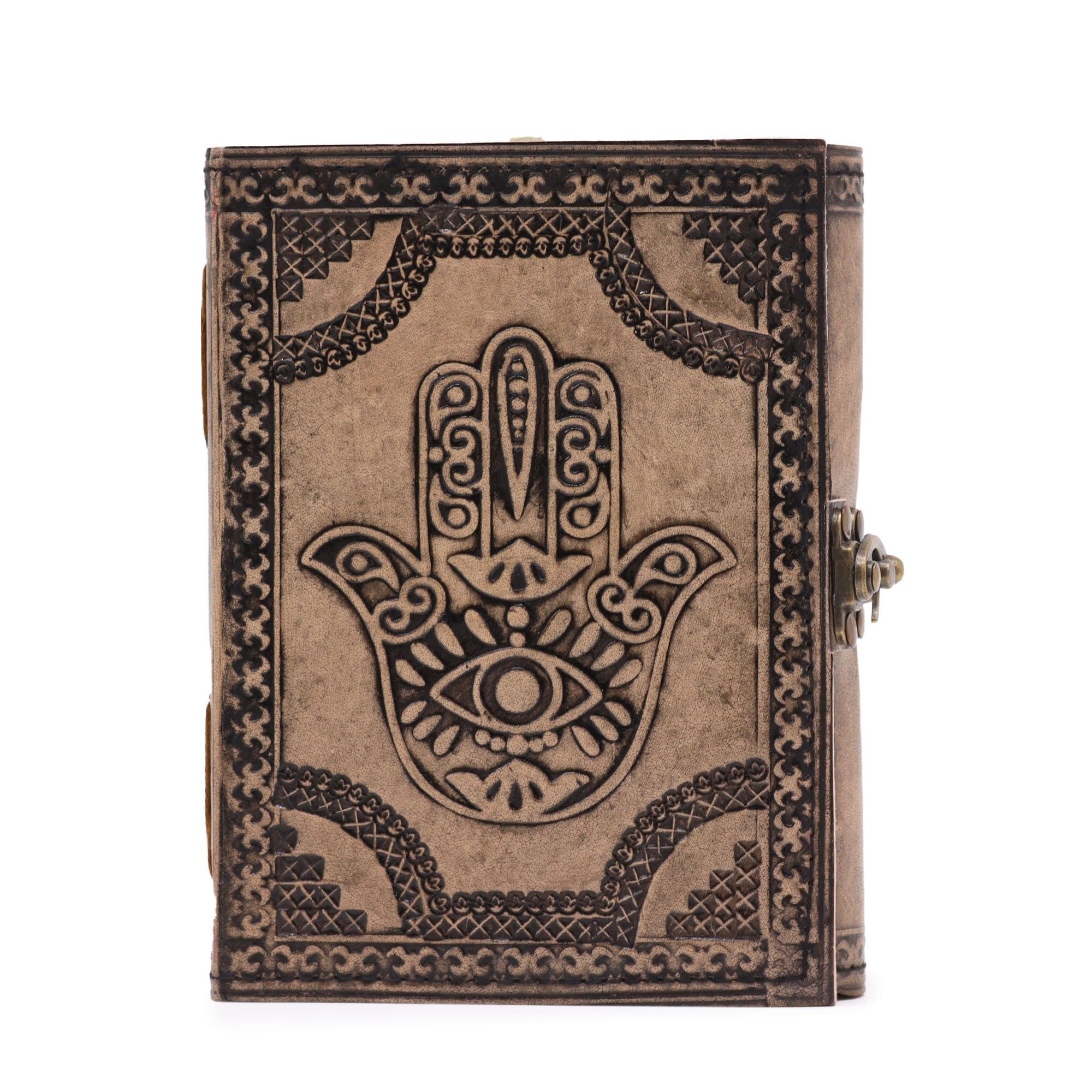 Antique Grey Hamsa Leather Notebook – 200 Pages Wander Balance