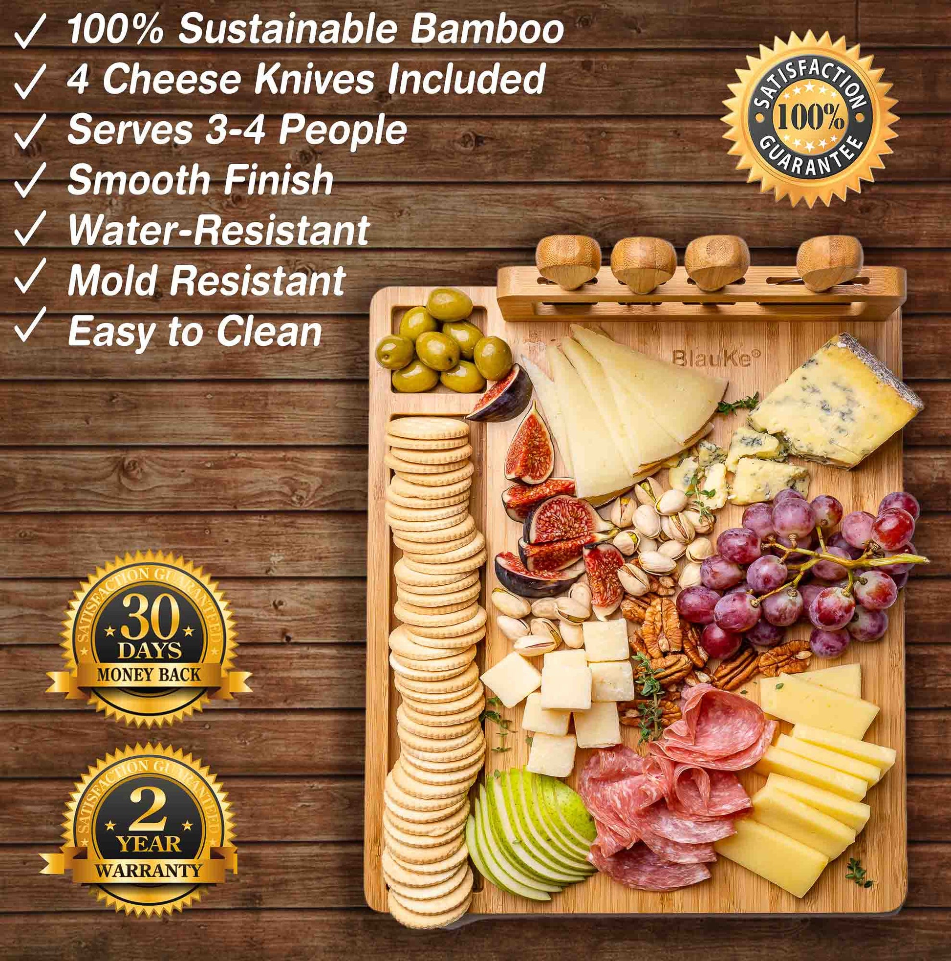 Bamboo Cheese Board & Knife Set | 14x11" Charcuterie