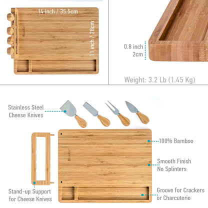 Bamboo Cheese Board & Knife Set | 14x11" Charcuterie