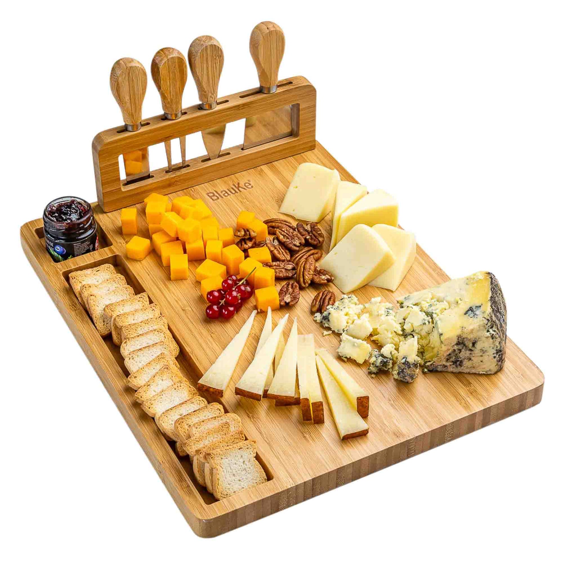 Bamboo Cheese Board & Knife Set | 14x11" Charcuterie