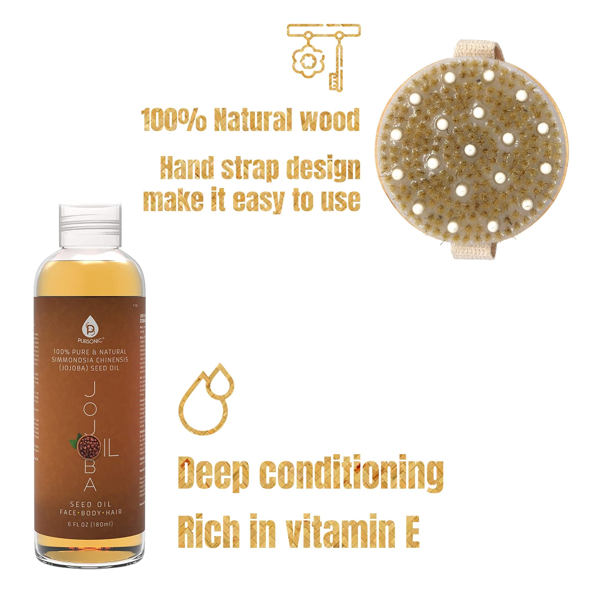 Golden Jojoba Oil & Bath Brush Massager