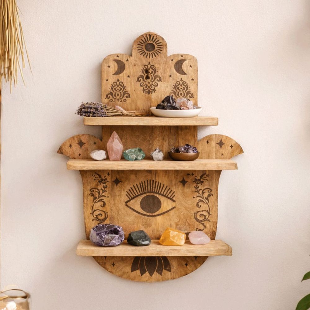 Hamsa Wall Shelf in Mango Wood