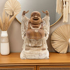 Hand-Carved Hands Up Buddha Statue – Whitewash