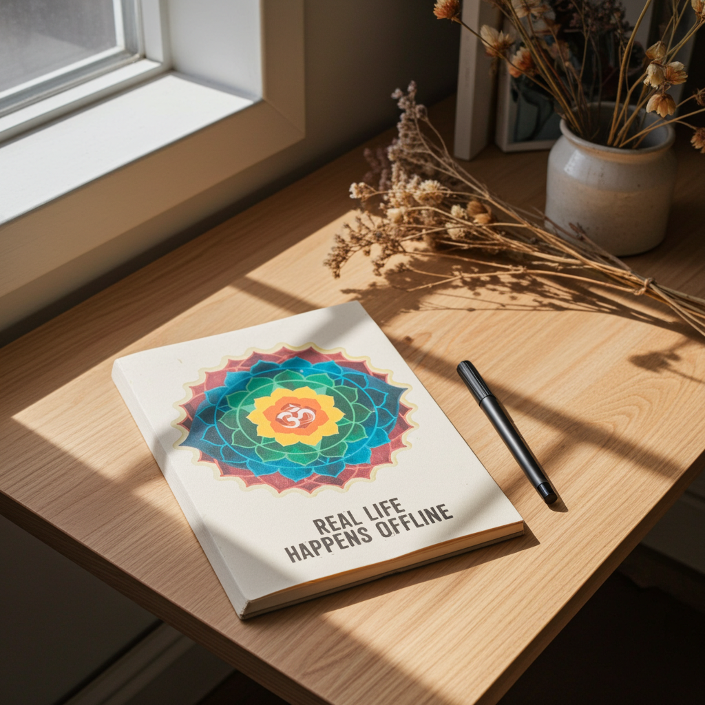 Large Lokta Notebook - Real life happens offline Wander Balance