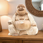 Large Hand-Carved Happy Buddha Statue – Whitewash