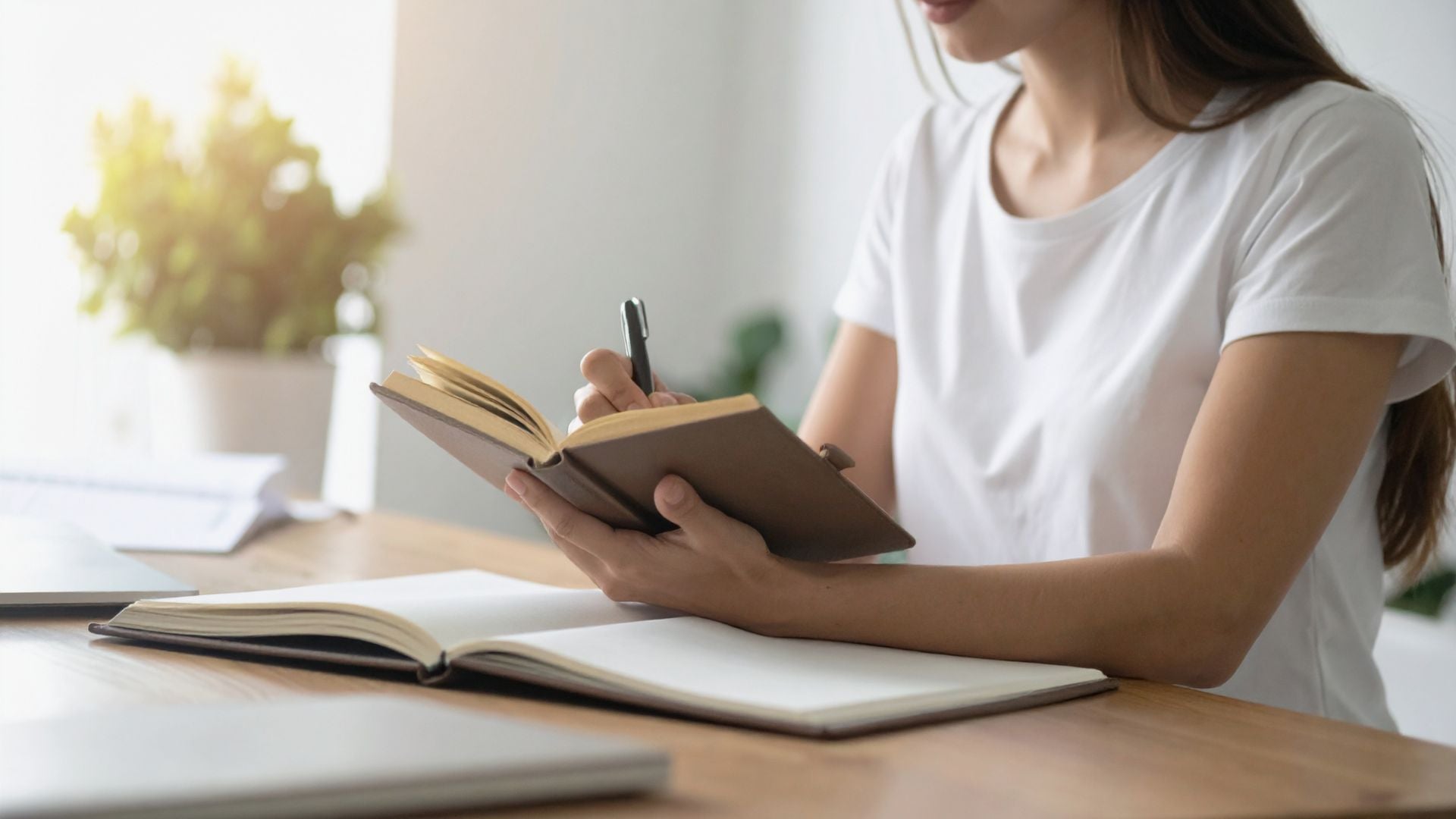 woman is writing a journal
