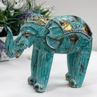 Hand-Carved Wooden Elephant – Turquoise & Gold