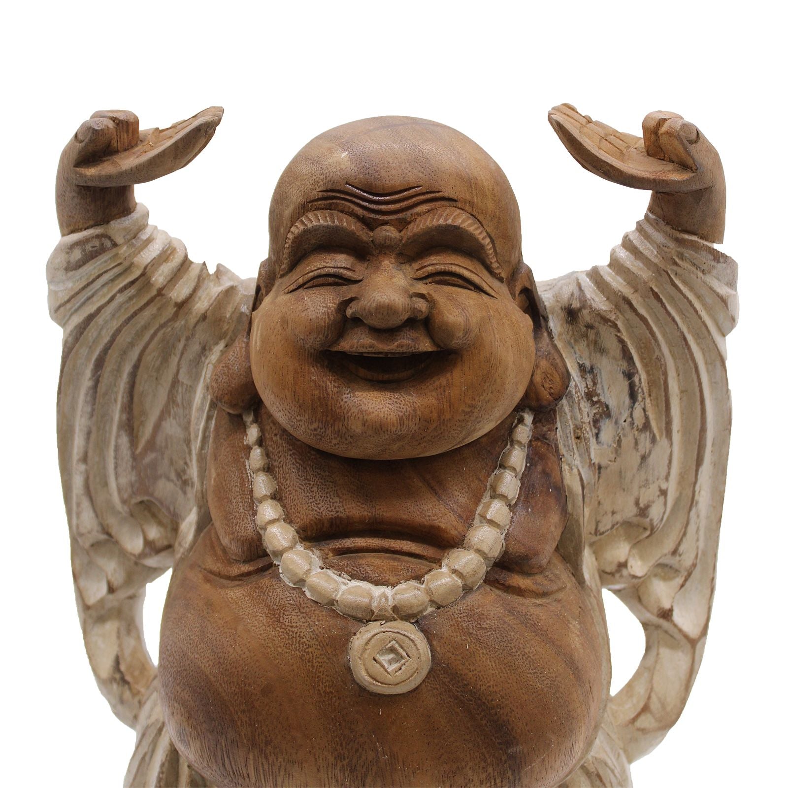Hand-Carved Hands Up Buddha Statue – Whitewash