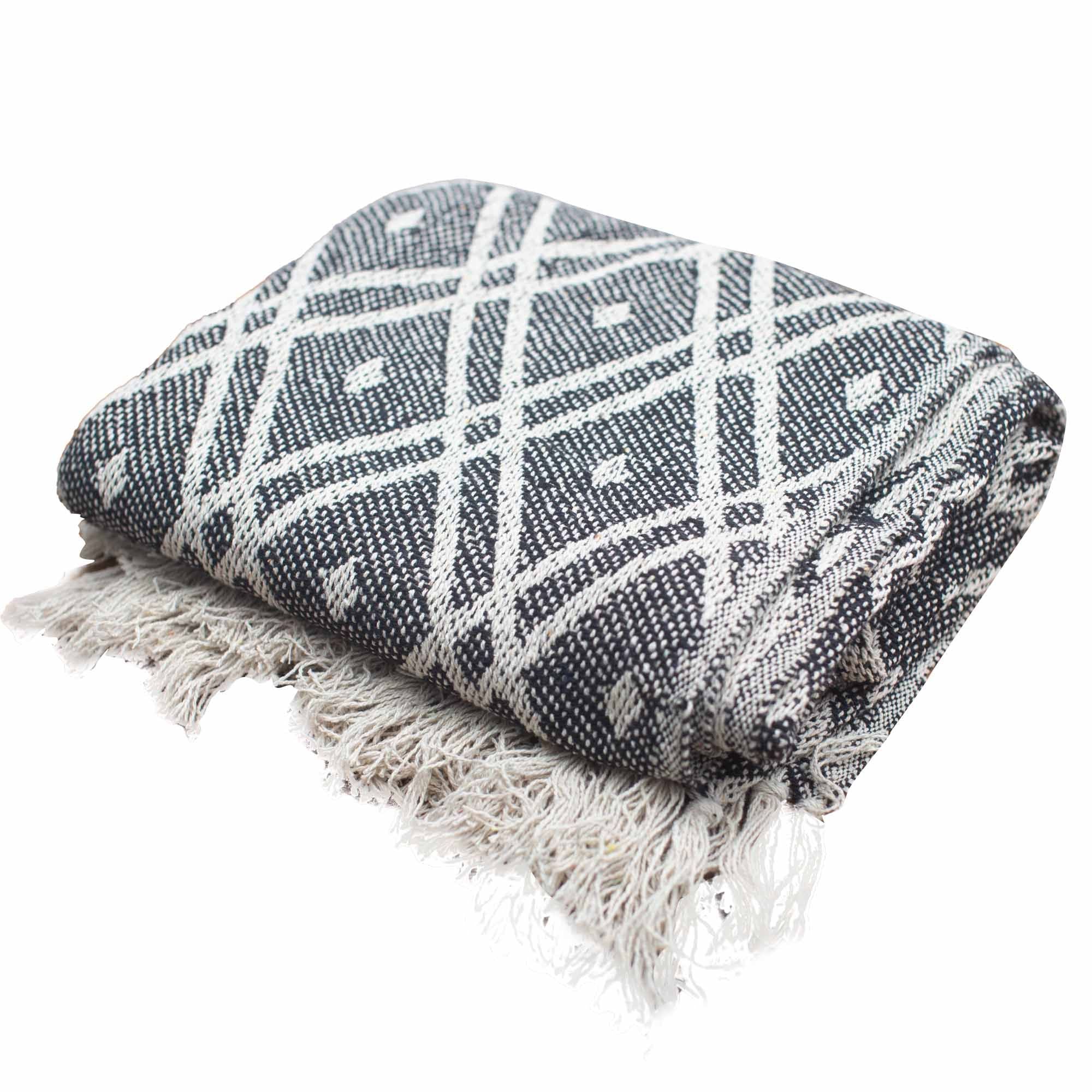 Black & Beige Cotton Throw – 125 × 150 cm