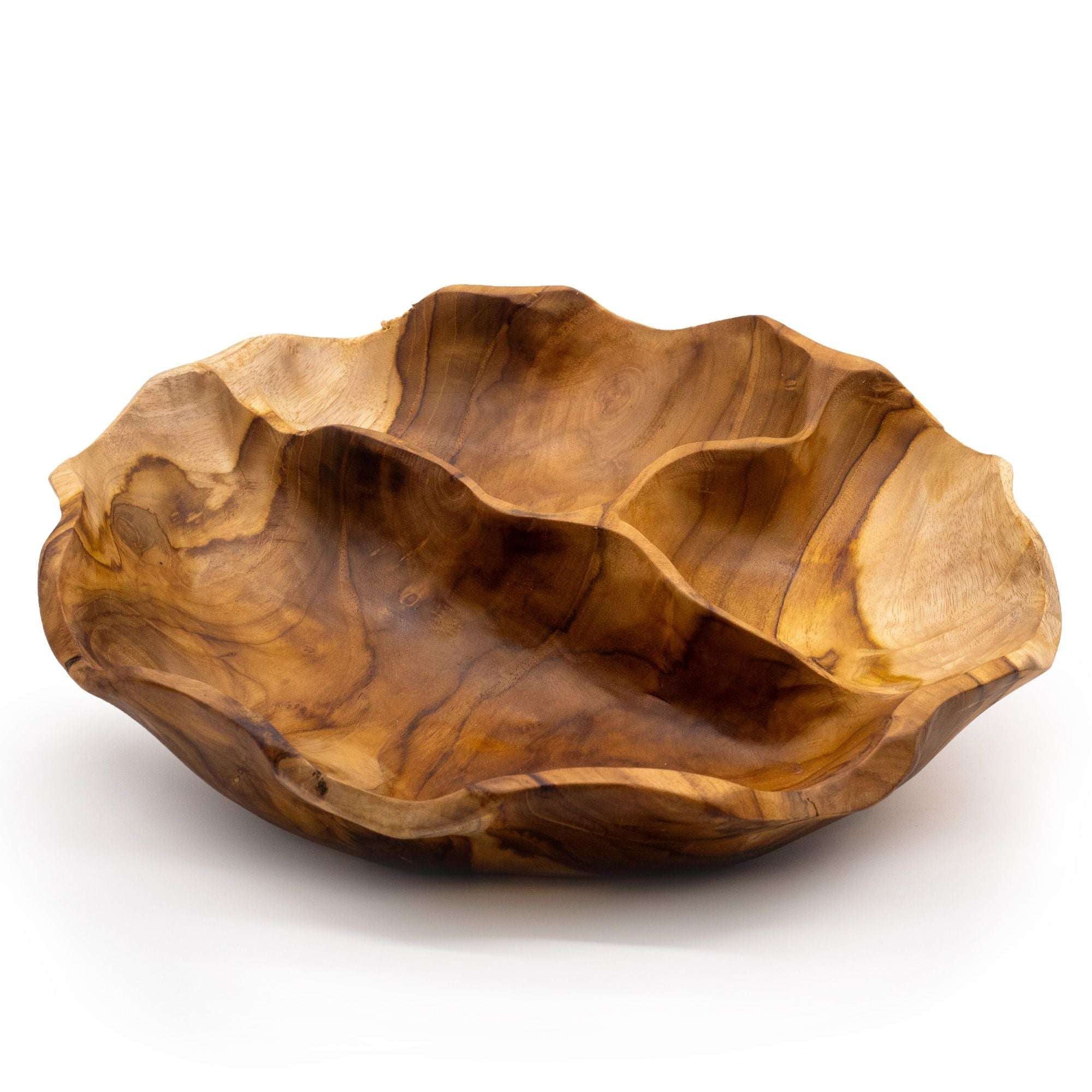 Handcrafted Teak Wood Serving Bowl – Three Sections