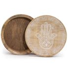 Whitewashed Hamsa Mango Wood Keepsake Box