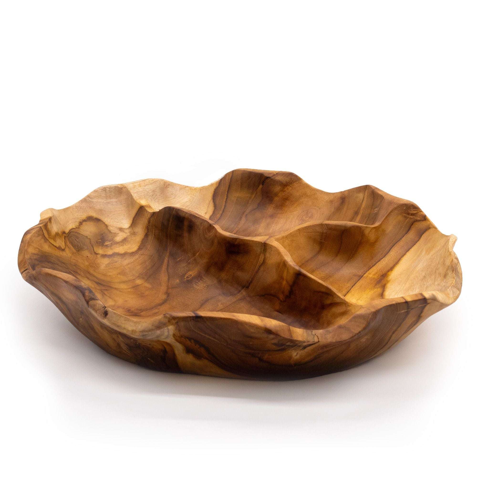 Handcrafted Teak Wood Serving Bowl – Three Sections