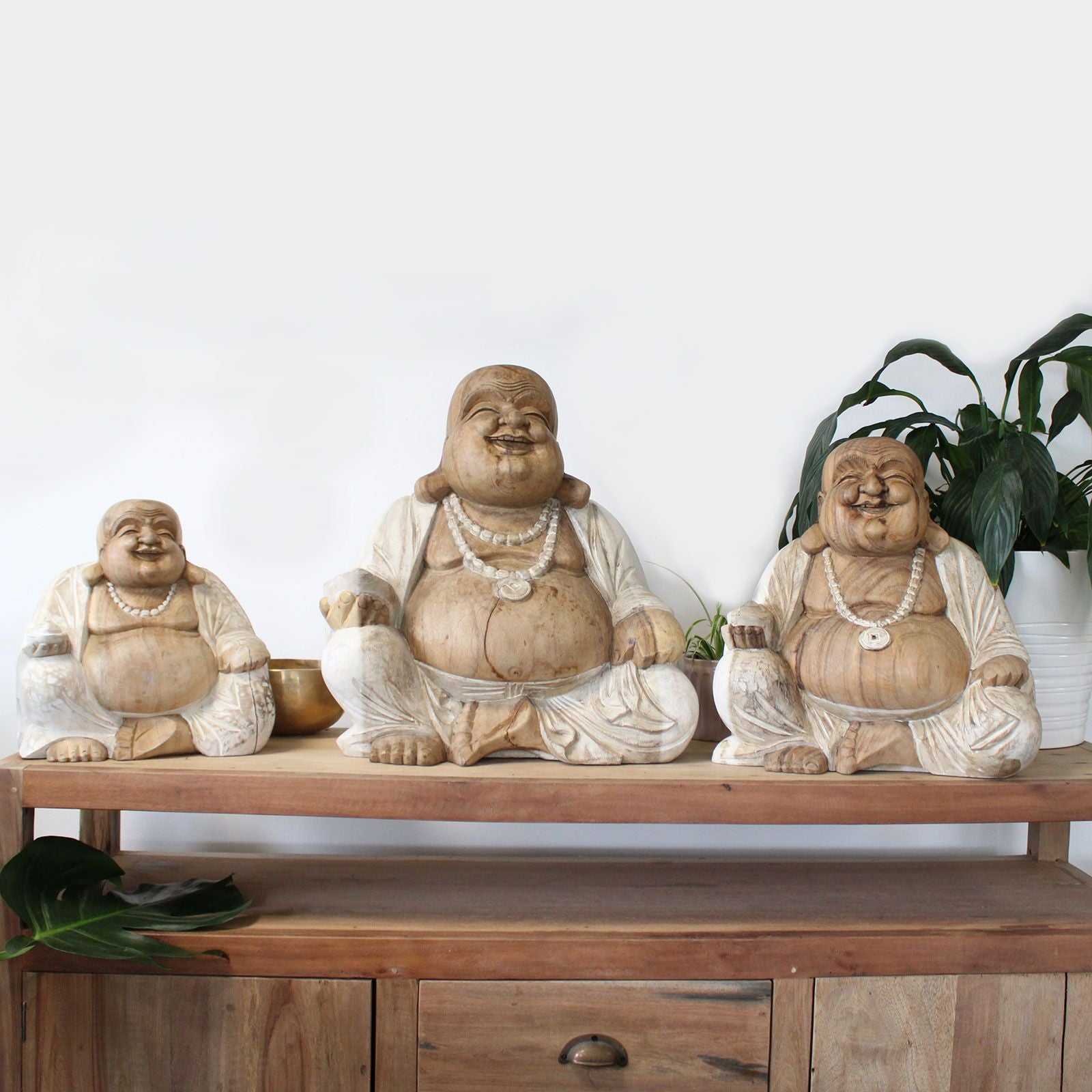 Hand-Carved Happy Buddha Statue – Whitewash