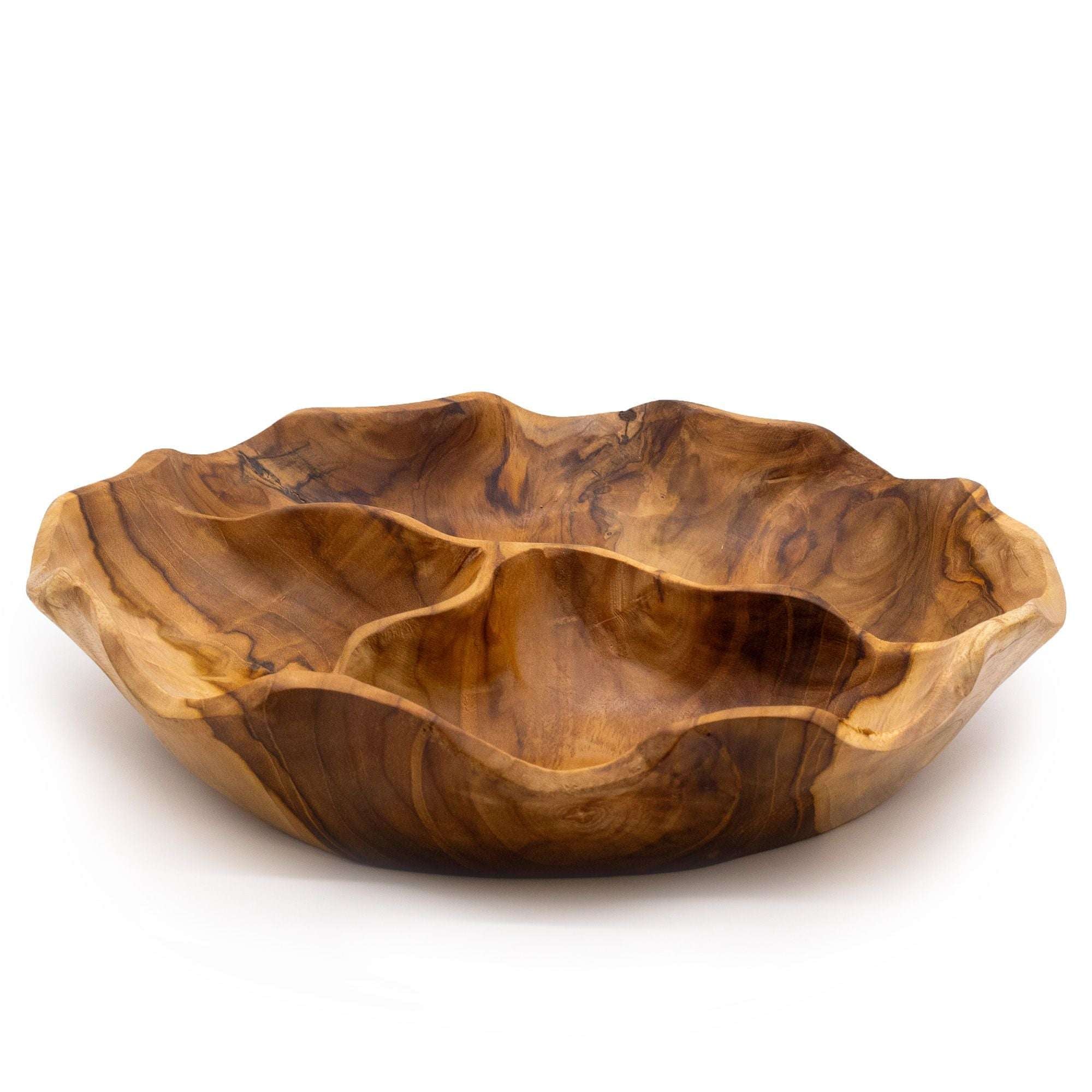 Handcrafted Teak Wood Serving Bowl – Three Sections