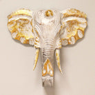 Large Hand-Carved Elephant Head – Gold & Whitewash