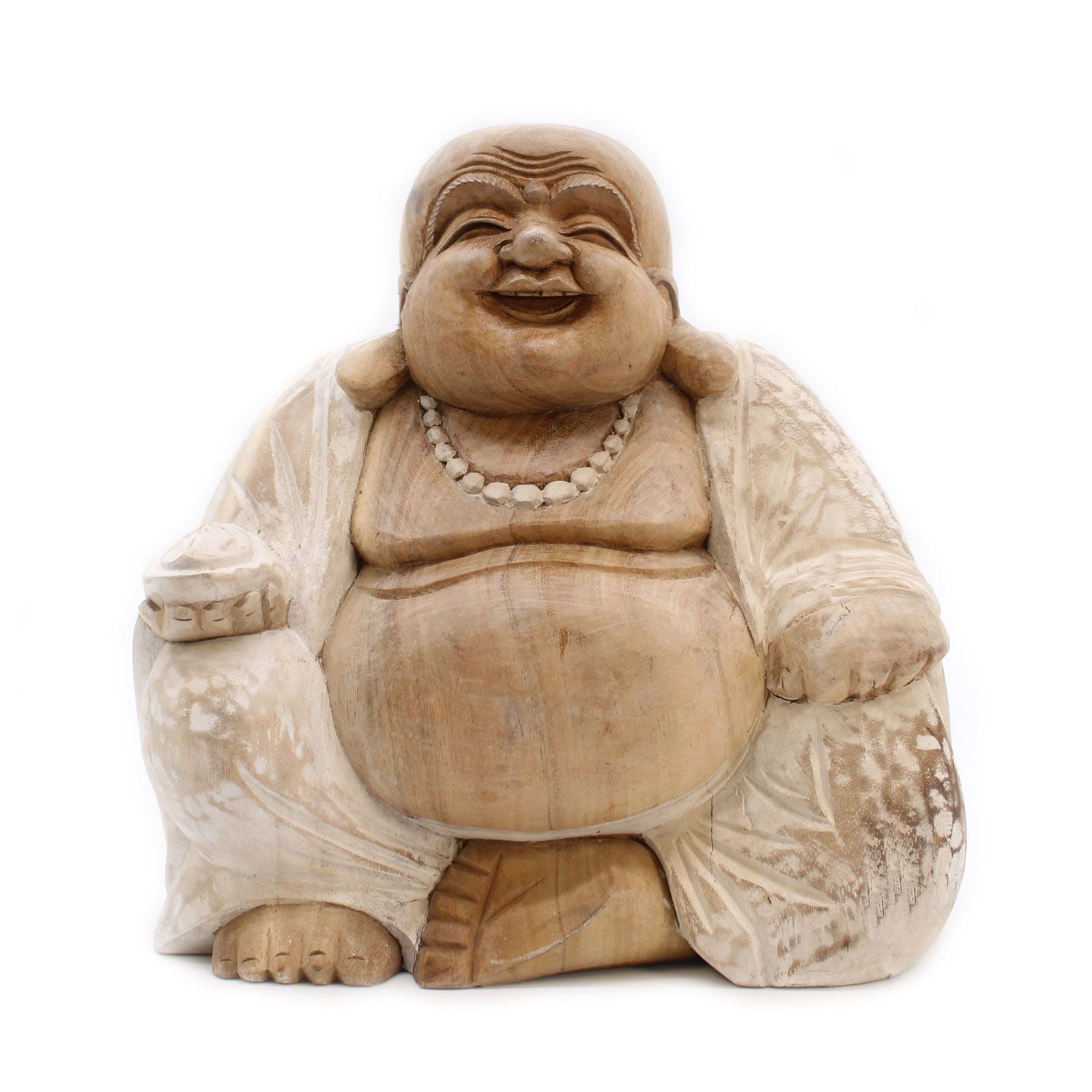 Hand-Carved Happy Buddha Statue – Whitewash