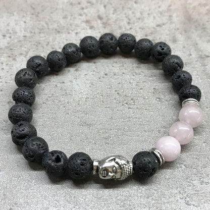 Lava Stone Bracelet – Buddha Rose Quartz