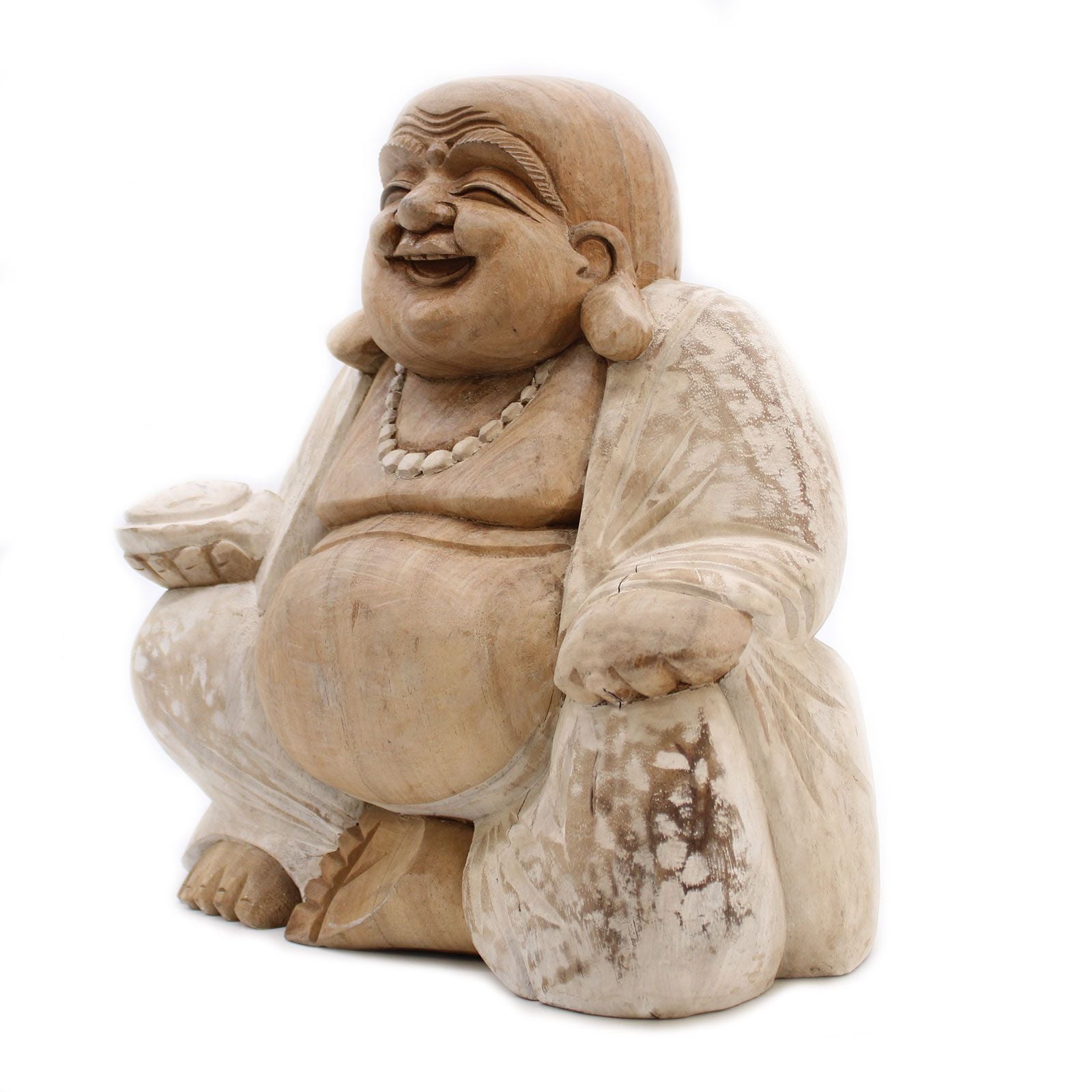 Hand-Carved Happy Buddha Statue – Whitewash