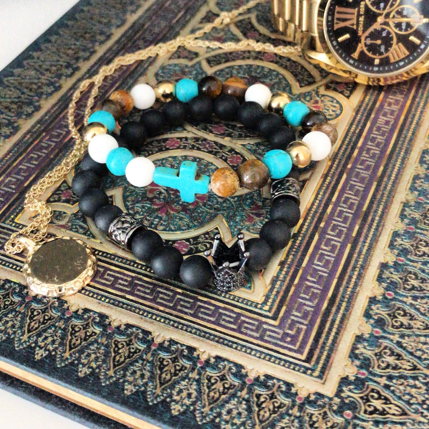 Hamsa Black Agate Gemstone Bracelet