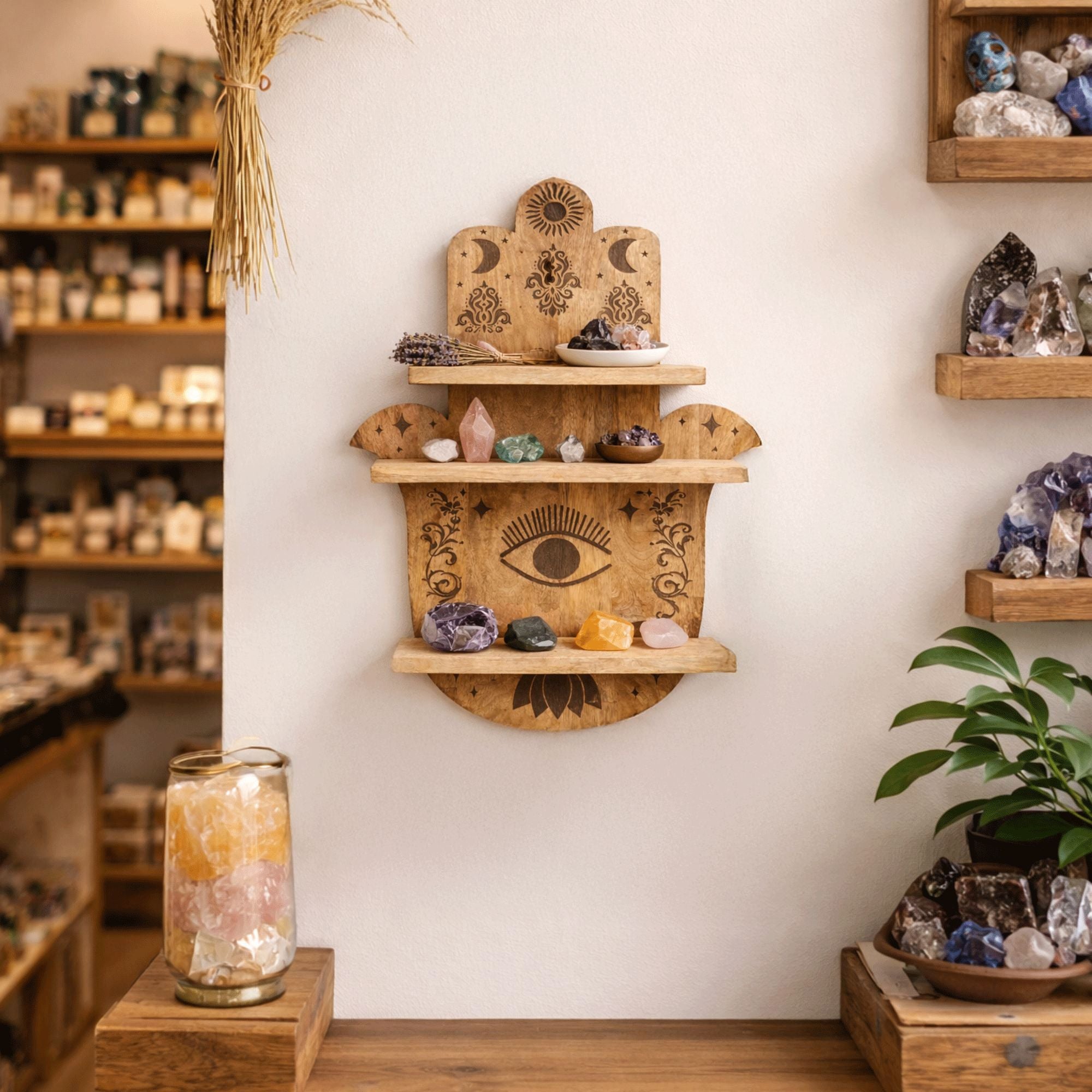 Hamsa Wall Shelf in Mango Wood