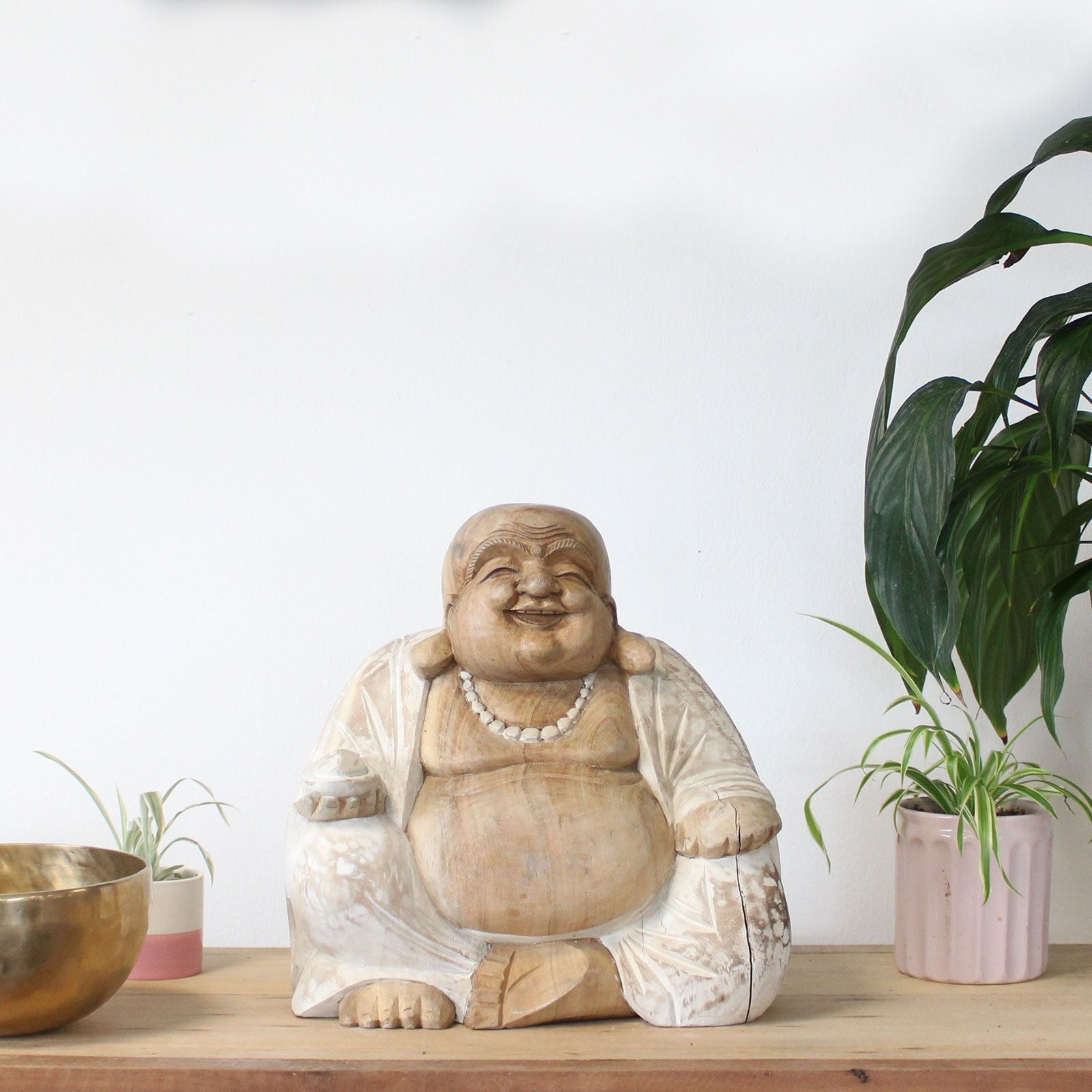 Hand-Carved Happy Buddha Statue – Whitewash