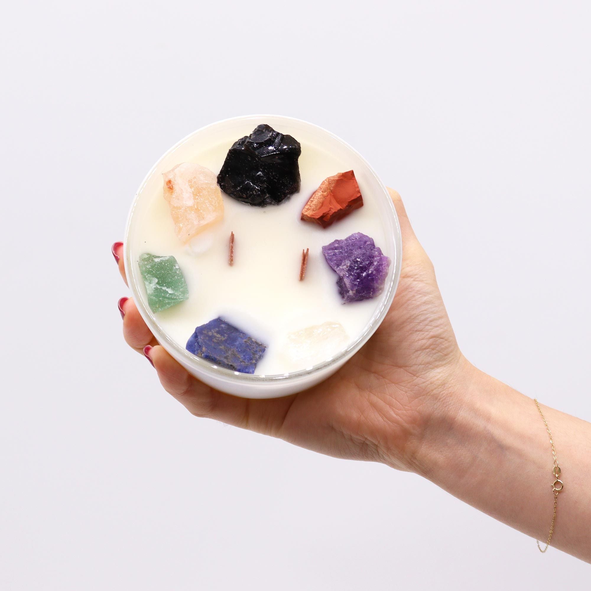 Large Seven Chakra Crystal Candle – Moon Beams