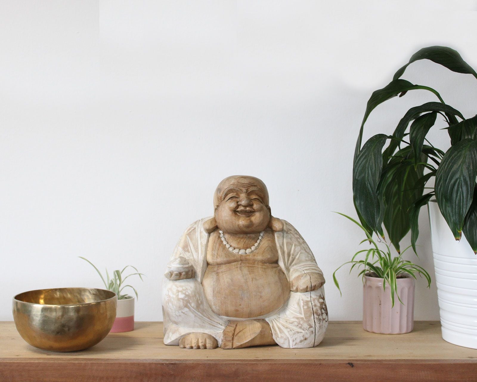 Hand-Carved Happy Buddha Statue – Whitewash