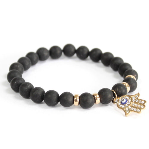 Hamsa Black Agate Gemstone Bracelet