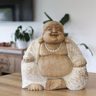 Hand-Carved Happy Buddha Statue – Whitewash
